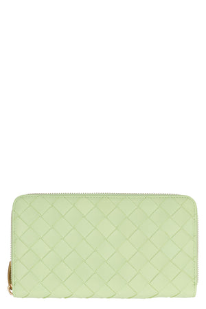 Intrecciato Green Zip Around Wallet for Women