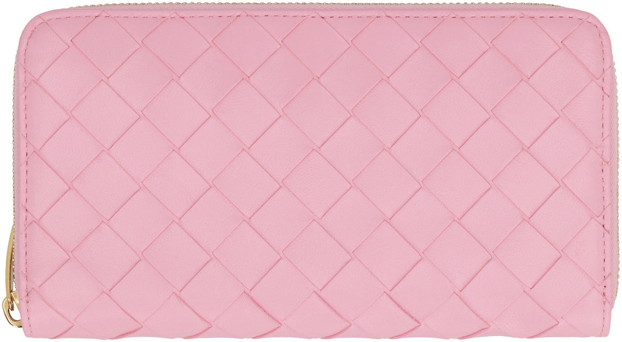 ピンクのインテレッチャートレザー ジップアラウンド財布（女性用）