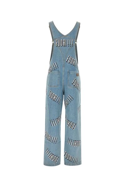 GUCCI Blue Denim Overalls for Men - Adjustable Straps, Contrast Stitching, Leather Logo Patch, All Over Print - 2024 SS Collection