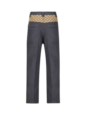 GUCCI Grey Cotton Trousers with GG Fabric Inserts for Men – SS23 Collection