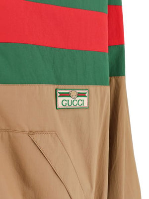 Saddle Brown Cotton Jacket for Men with Green-Red-Green Web Detail and Front Pockets