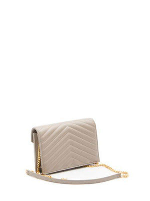 Grey Quilted Envelope 長財布 With Gold-Tone YSL モノグラム