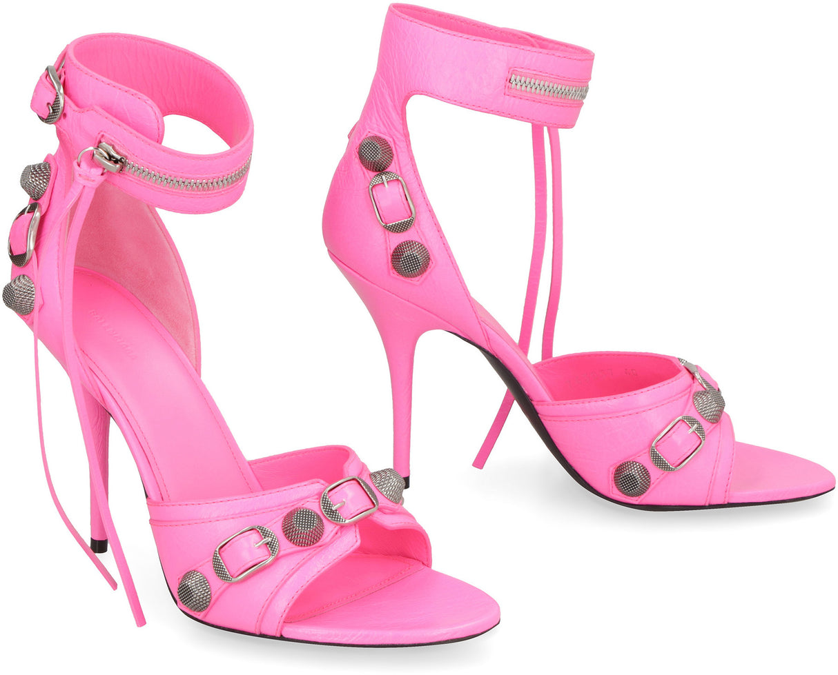 BALENCIAGA Pink & Purple Leather Studded Sandals with 10.5cm Heels for Women