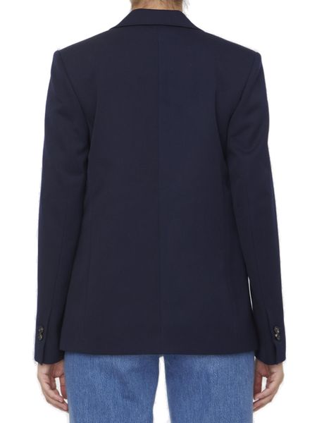 华丽的Navy Blue Raffia夹克，采用Intrecciato编织和皮革装饰
