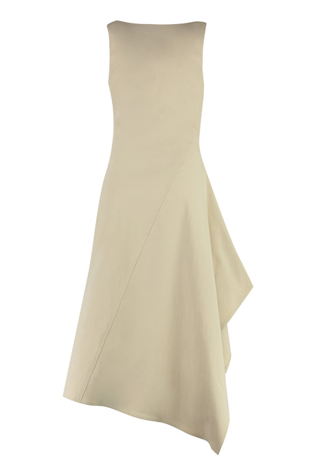Beige Cotton Dress with Asymmetrical Design