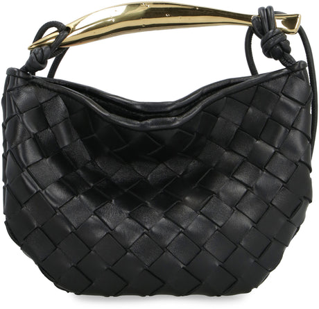 BOTTEGA VENETA Black Lamb Leather Mini Handbag with Brass Details 8"x5"x1" (SS24)