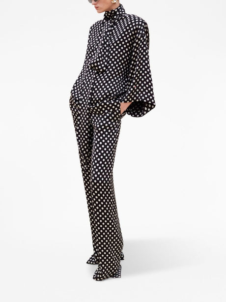 SAINT LAURENT High-Waisted Black and White Polka-Dot Satin Wide Trousers for Women - SS23 Collection