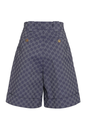 GUCCI Blue All Over GG Motif Shorts with Buttoned Pockets for Women FW23