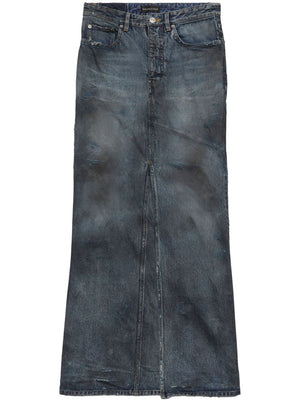 BALENCIAGA Faded Indigo Blue Denim Maxi Skirt for Women