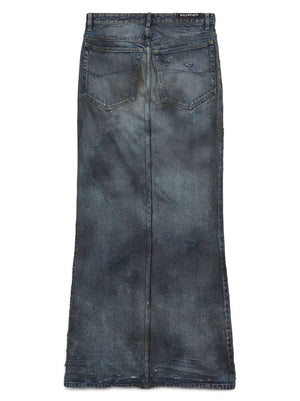 BALENCIAGA Faded Indigo Blue Denim Maxi Skirt for Women