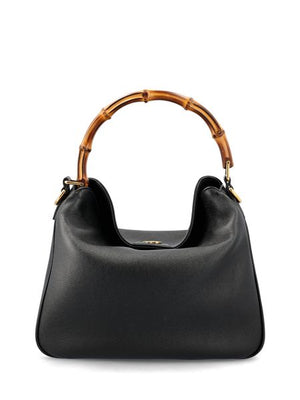 GUCCI Diana Medium Black Leather Shoulder Bag with Grey Accents and Bamboo Handle 30x23x6.5cm