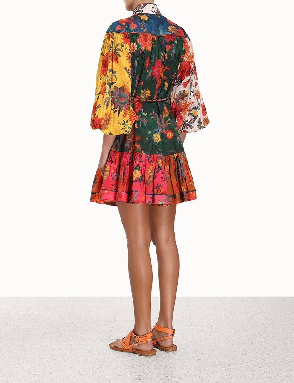 Multicolor Paisley Mini Dress with Balloon Sleeves