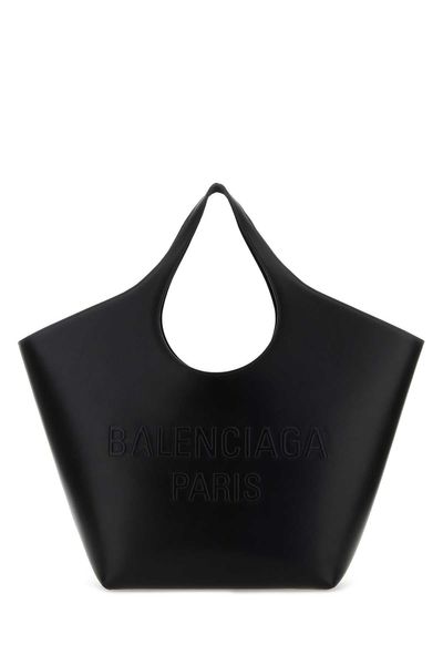 BALENCIAGA Mary-Kate Medium Black Leather Tote Handbag with Silver-Tone Details and Suede Lining