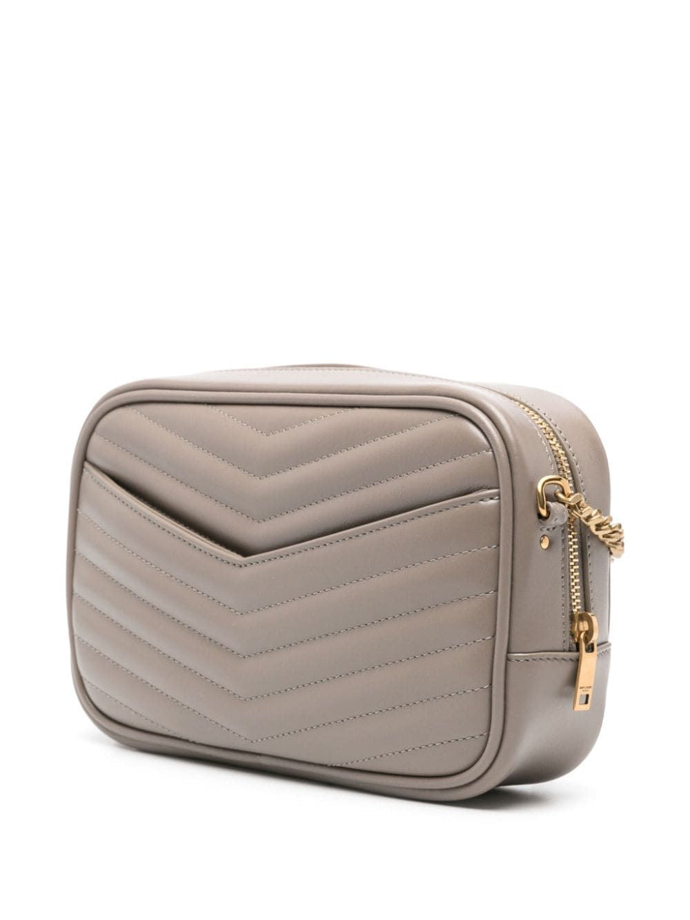 SAINT LAURENT Mini Lou Shoulder Bag in Greyish Brown - Calfskin Leather with Brass Accents for Women SS24