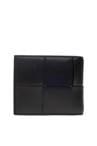 BOTTEGA VENETA Slim Black Bi-Fold Wallet with Intreccio Motif