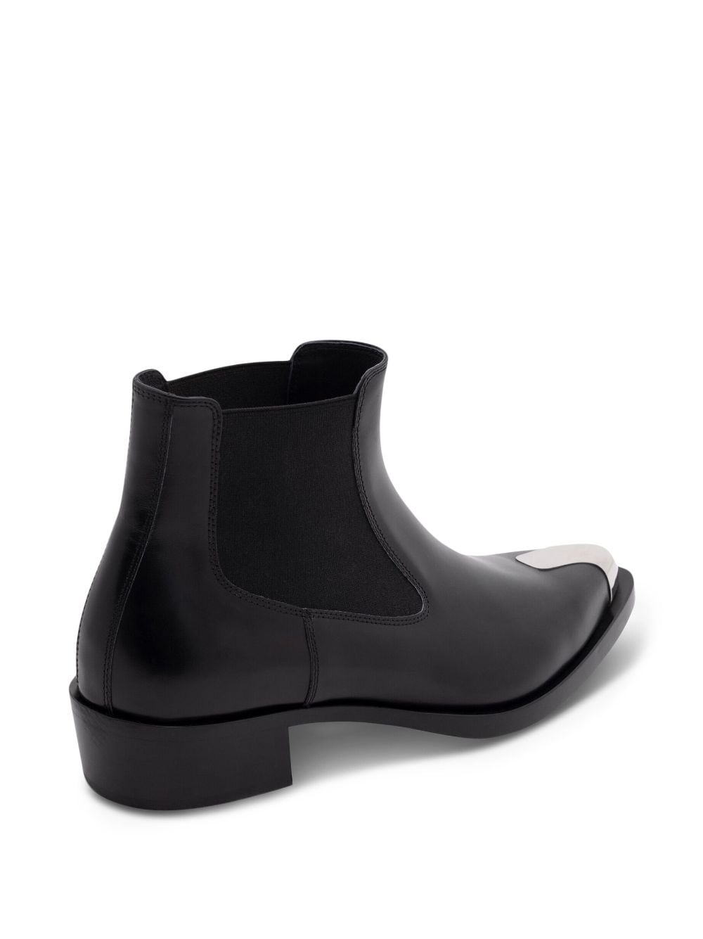ALEXANDER MCQUEEN Punk Chelsea Leather Boots for Men | Black Stretch Design with Silver-Tone Hardware