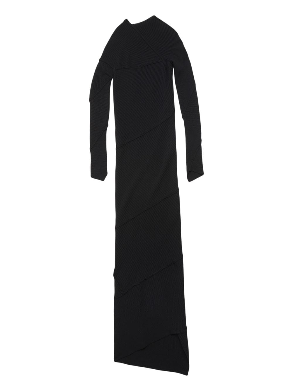 黑色斜襯領和下擺的凹凸紋長裙