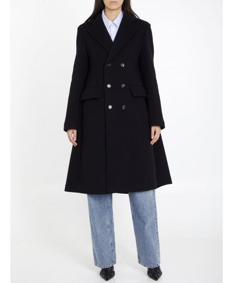 Áo khoác đôi phối lông cừu và cashmere đen dành cho phụ nữ