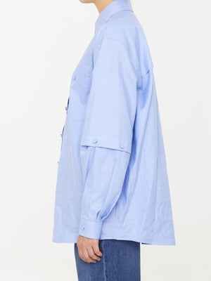 可拆卸袖藍色100%純棉女裝襯衫 - 秋冬2023