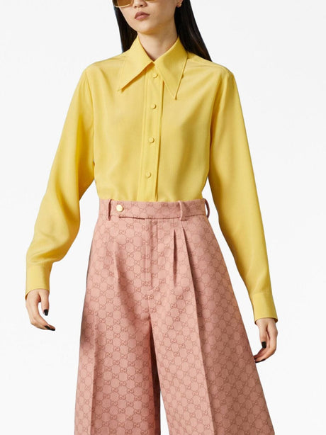 Sunflower Yellow Pointed-Collar Silk Shirt for Women - FW23