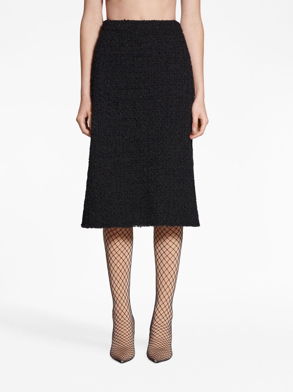 BALENCIAGA Black Tweed A-Line Midi Skirt for Women - Conscious Collection