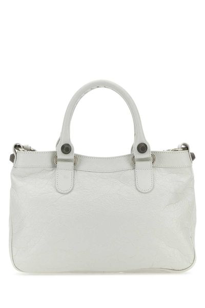 BALENCIAGA Studded Leather Tote Handbag in White for Women