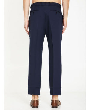 GUCCI Navy Blue Fluid Drill Trousers with Green and Red Web Elastic Detail for Men