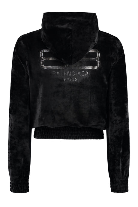 BALENCIAGA Velvet Full Zip Hoodie with BB Paris Back Logo and Elasticated Hemline