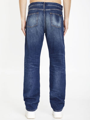 Quần jeans để chân thẳng màu washed denim cho nam