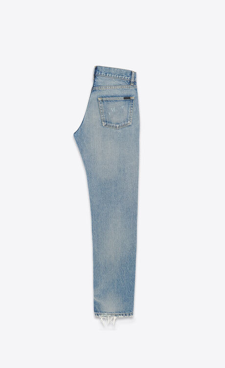 SAINT LAURENT Men's Blue Stonewashed Straight Leg Denim Jeans for SS24