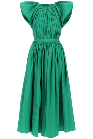 绿色褶皱露背中长裙 - FW23