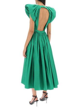 绿色褶皱露背中长裙 - FW23