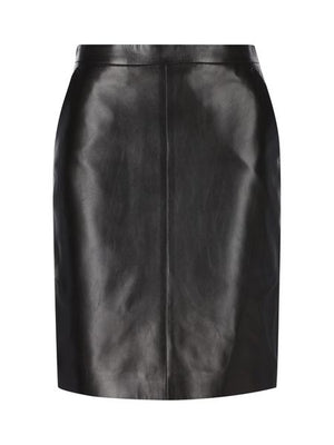 Sleek Black Leather Pencil Skirt with Zip Detail