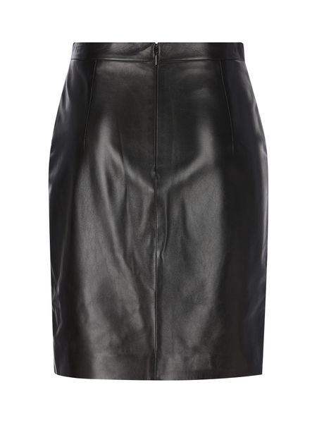 Sleek Black Leather Pencil Skirt with Zip Detail