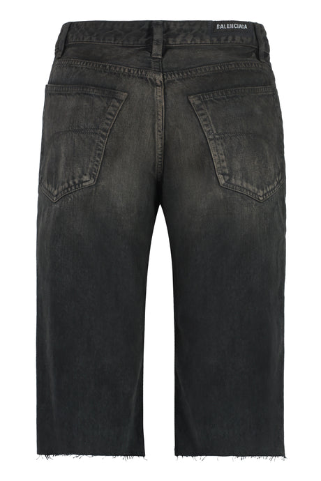 BALENCIAGA Washed-Out Effect Cotton Bermuda Shorts with Metal Button Details for Men