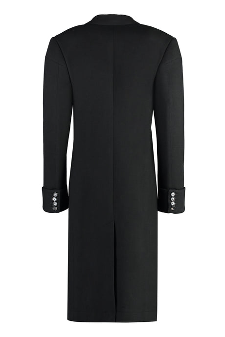 女裝織棉黑色西裝外套，混紡領，袖口捲邊，前口袋