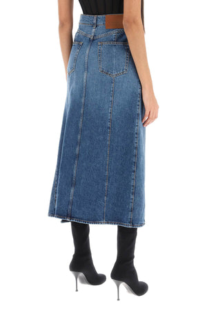 ALEXANDER MCQUEEN Stone-Washed Denim Midi Skirt with Cut-Out Detail