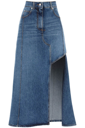 ALEXANDER MCQUEEN Stone-Washed Denim Midi Skirt with Cut-Out Detail