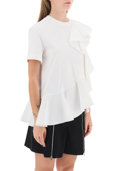 ALEXANDER MCQUEEN Unique Ruffled Asymmetric T-Shirt Top in White for Women