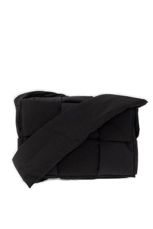 黑色尼龙迷你斜挎包，带加厚纹理和可调节肩带，14x23x7.5厘米