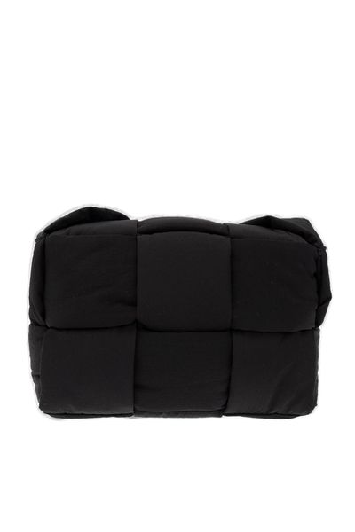 BOTTEGA VENETA Black Nylon Mini Crossbody Bag with Padded Pattern and Adjustable Strap, 14x23x7.5 cm