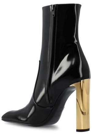 黑色毛刷皮革女靴- FW23系列