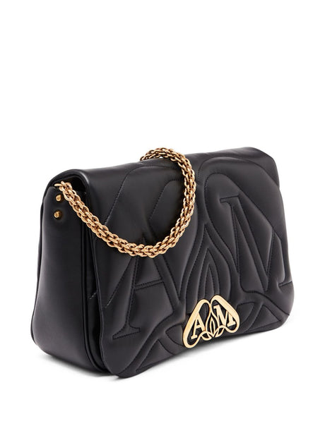 Quilted Black Leather Shoulder Handbag for Women