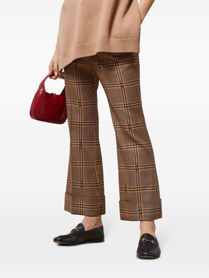 Coffee Brown Checkered Wool Trousers