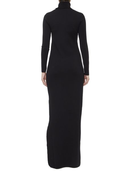 SAINT LAURENT Women's Black Wool Dress with Stand Up Collar, Cut-Out Detail, and Side Slit