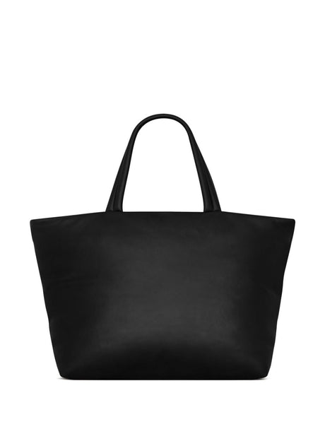 SAINT LAURENT Men's Black Leather Tote Handbag with Logo Detail
