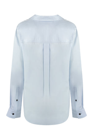BOTTEGA VENETA Women's Light Blue Viscose Twill Shirt with Asymmetric Hem and V-Neck for FW23