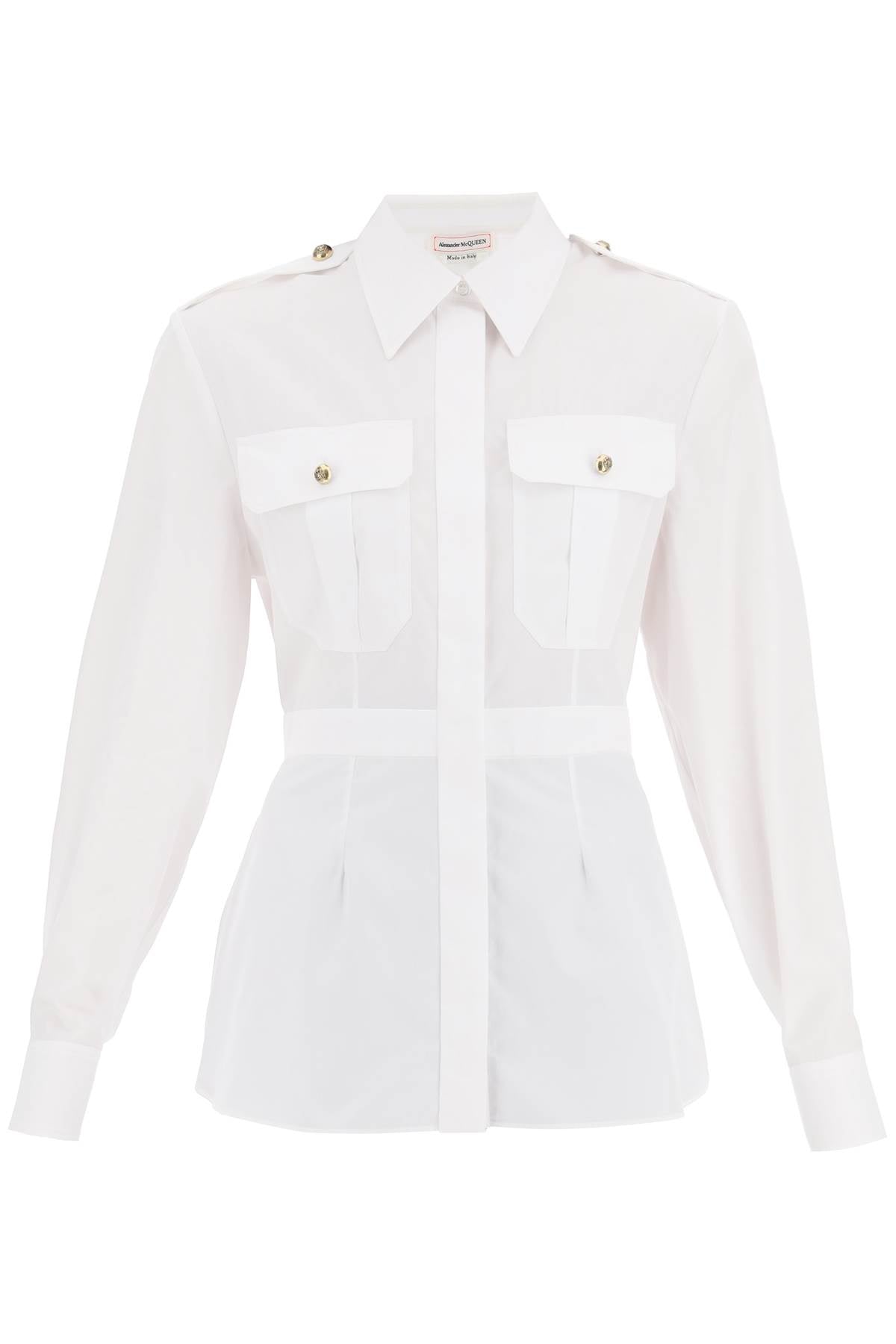 军事白色纯棉衬衫 自然腰线女款