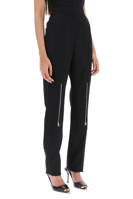 ALEXANDER MCQUEEN Stylish Black Wool Pants with Zippers on Knees for Women