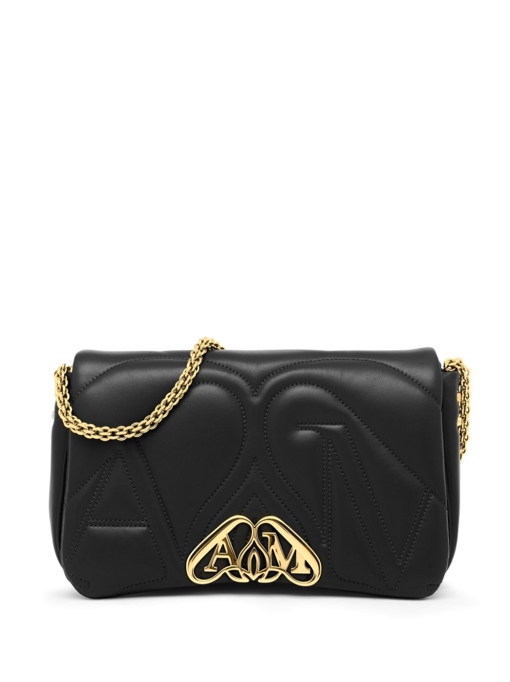 ALEXANDER MCQUEEN Mini Quilted Lambskin Leather Crossbody Bag with Gold-Tone Logo - Black